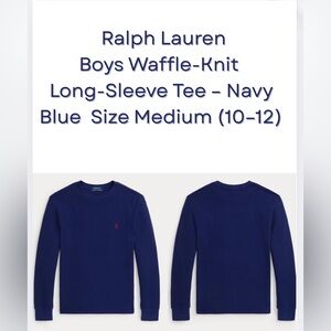 👕Ralph Lauren Polo👕 Boys Waffle-Knit Long-Sleeve Tee – Navy - Sz Medium (10–12)
